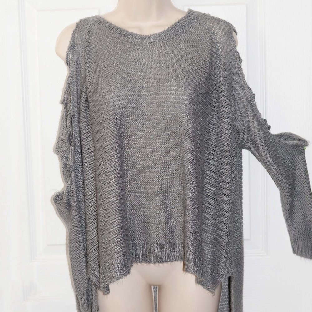 Gray cold shoulder edgy sweater